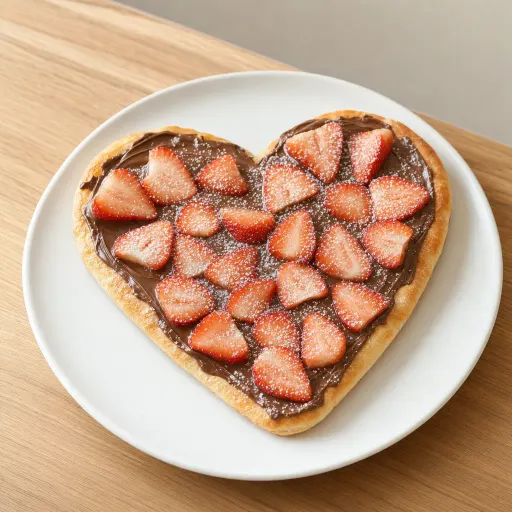 Sweetheart Strawberry, Herzhafter Pizzateig, frisch gebacken, bestrichen mit cremiger Nutella, belegt mit saftigen Erdbeeren und einem Hauch Puderzucker. - Bella Casa Datteln