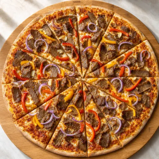 Döner Pizza Spezial, mit Käse, Dönerfleisch, Zwiebeln, Paprika, Knoblauch - Bella Casa Datteln