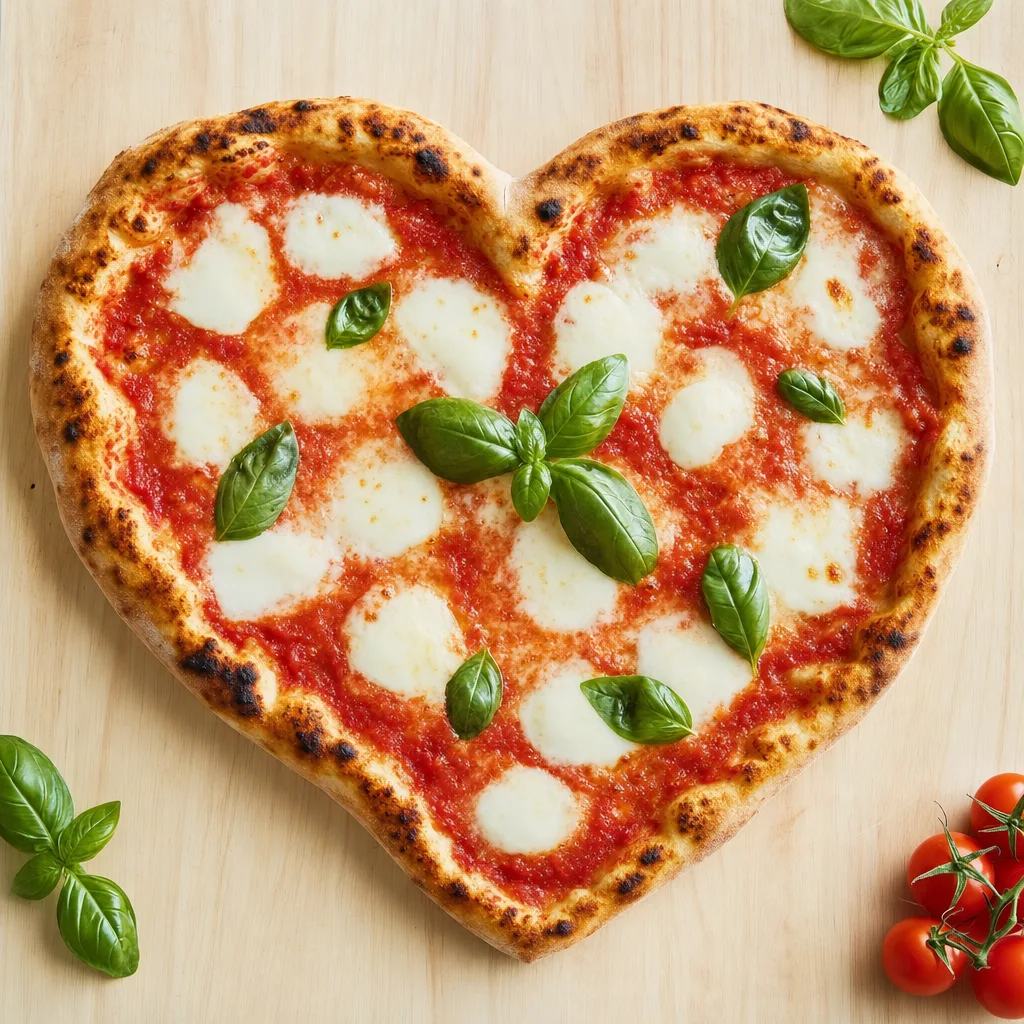 Herzförmige Pizza frisch aus dem Ofen bei Bella Casa