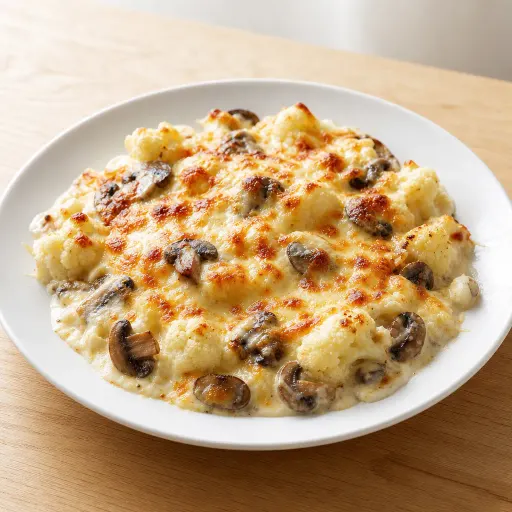 Kartoffelauflauf Spezial, mit Blumenkohl, Champignons, Sahnesauce und Käse überbacken - Bella Casa Datteln
