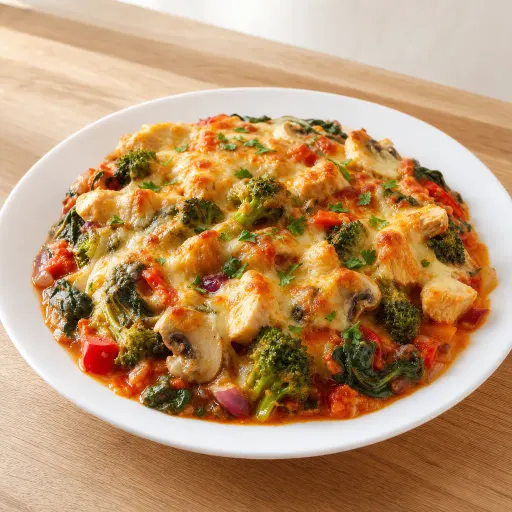Mein neues Ich Mediterrane (Low Carb), mit Hähnchenbrustfilet, Spinat, Champignons, Broccoli, Knoblauch, Paprika, Zwiebeln, Tomatensauce, Käse überbacken - Bella Casa Datteln