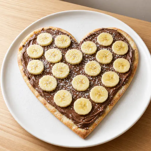 Sweetheart Banana, Knuspriger Pizzateig, veredelt mit Nutella, garniert mit frischen Bananenscheiben und leicht bestäubt mit Puderzucker. - Bella Casa Datteln