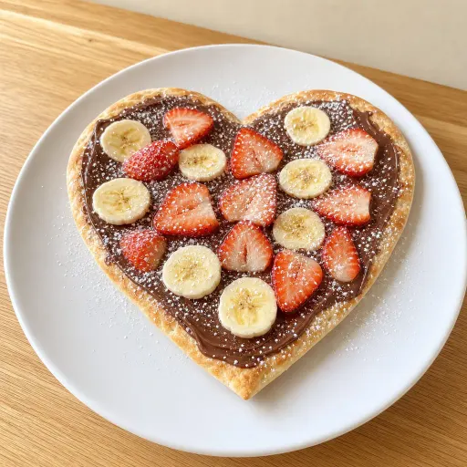 Sweetheart Duo, Frischer Pizzateig, großzügig bestrichen mit Nutella, belegt mit Erdbeeren, Bananen und einer feinen Schicht Puderzucker. - Bella Casa Datteln