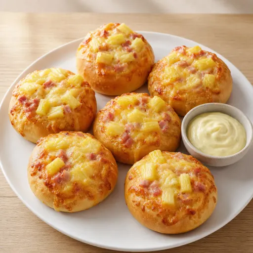 Hawaii-Spezial-Brötchen (5 Stk.), mit Sauce Hollandaise, Schinken, Käse, Ananas - Bella Casa Datteln