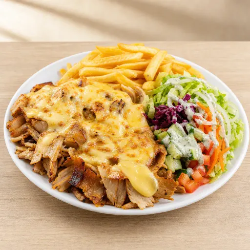 Dönerteller Formaggi, mit Käsesauce, Pommes, Salat, Käse überbacken - Bella Casa Datteln