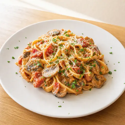Carrettiera, mit Tomatensauce, Käsesauce und Champignons - Bella Casa Datteln