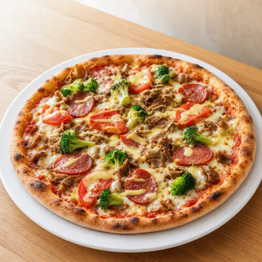 Pizza Döner Sucuk Spezial, frische Tomaten, Dönerfleisch, Sucuk, Mozzarella, Broccoli, Sauce Hollandaise - Bella Casa Datteln