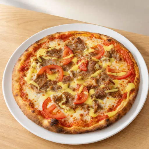 Pizza Milano, frische Tomaten, Dönerfleisch, Sauce Hollandaise - Bella Casa Datteln