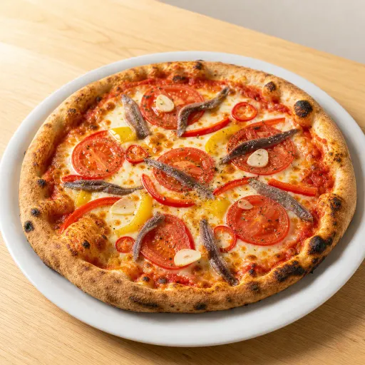 Susu, frische Tomaten, Paprika, Sardellen, Knoblauch, Peperoni - Bella Casa Datteln
