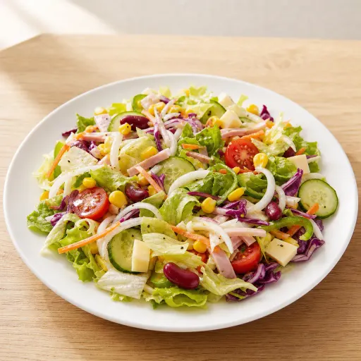 Mexico, mit Eisbergsalat, Rotkraut, Gurken, Mais, Möhren, Tomaten, Zwiebeln, Peperoni, roten Bohnen, Käse, Weißkohl und Schinken - Bella Casa Datteln