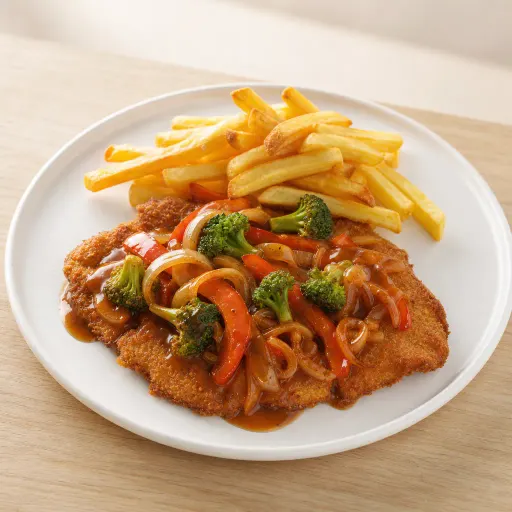 Bolognese-Schnitzel, Fleischsauce, Paprika, Zwiebeln und Broccoli - Bella Casa Datteln