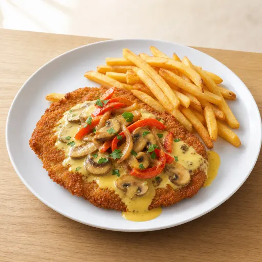 Schnitzel alla Paprika, Paprika, Champignons, Sauce Hollandaise - Bella Casa Datteln